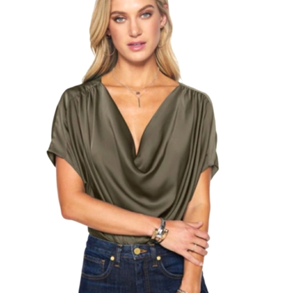 Ramy Brook Olive Green Draped Cowl Neck Blouse